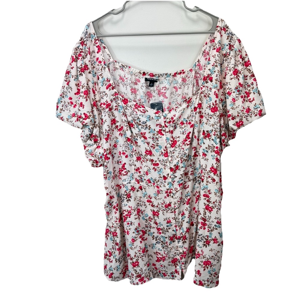 NWT Torrid Red Floral Peplum Button Up Challis Puff Short Sleeve Top Size 4X - Picture 6 of 11